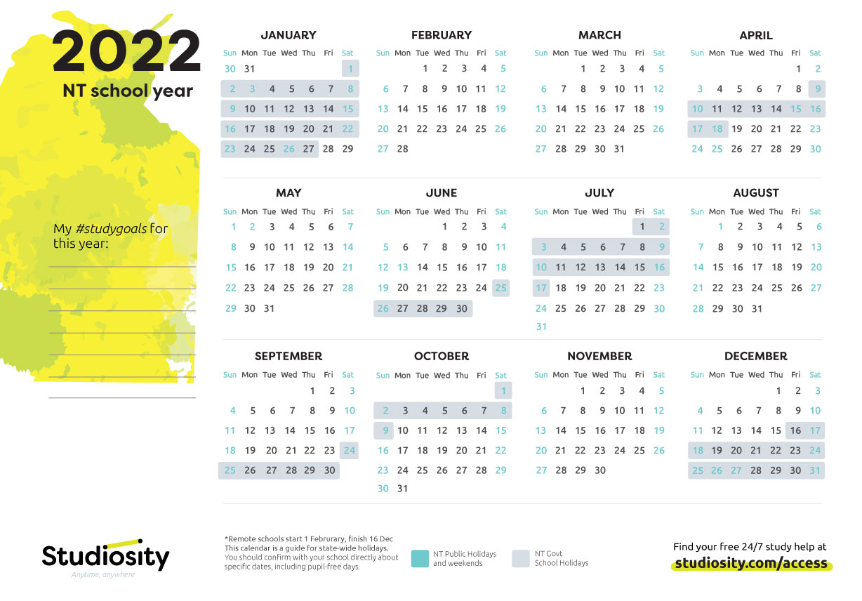 School terms and public holiday dates for NT in 2022 Studiosity